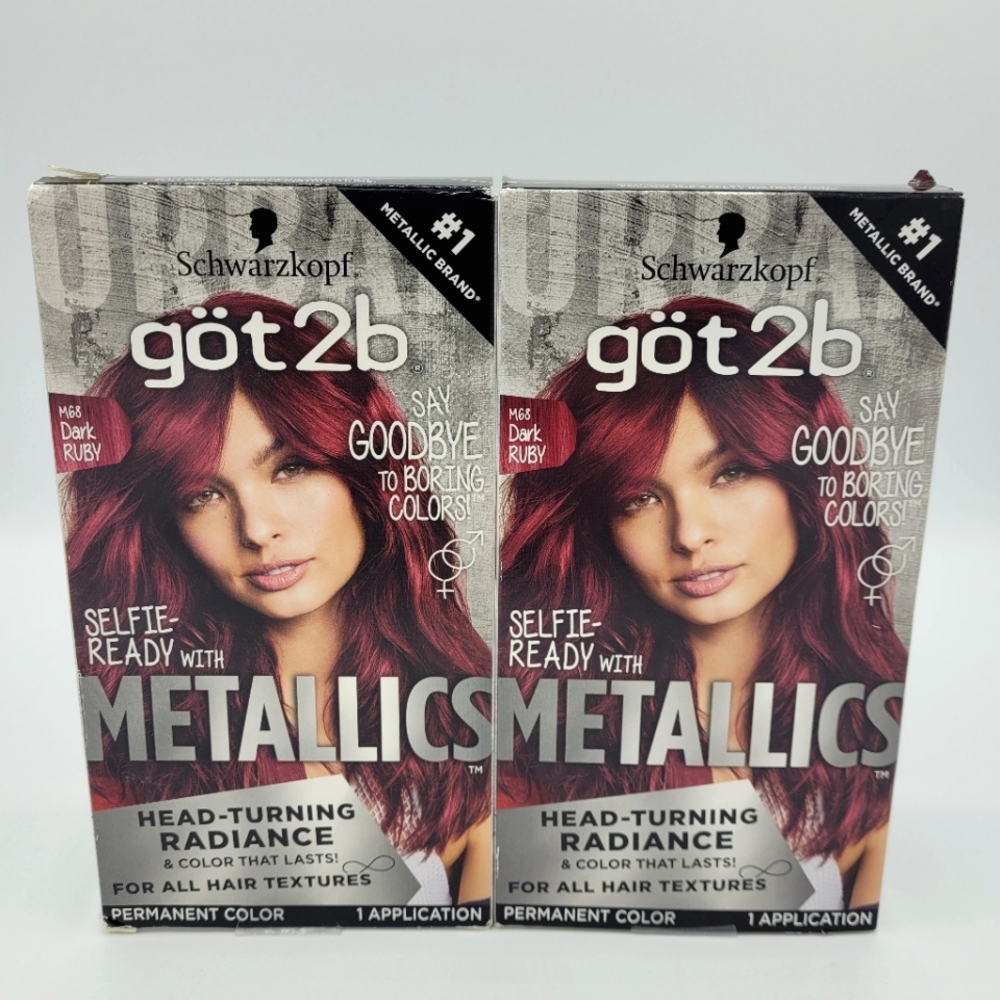 Schwarzkopf Got2b Metallics Permanent Hair Color Dye M68 Dark Ruby (Pack of 2)